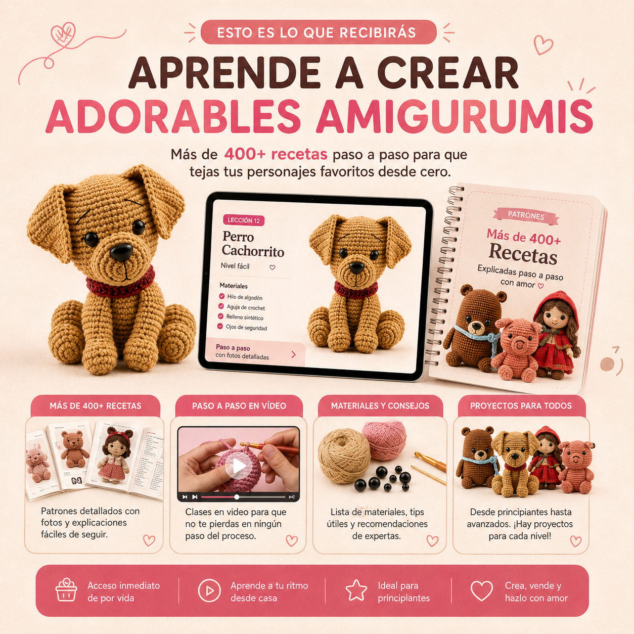 Esto es lo que recibirás — Aprende a crear adorables amigurumis: +400 recetas paso a paso